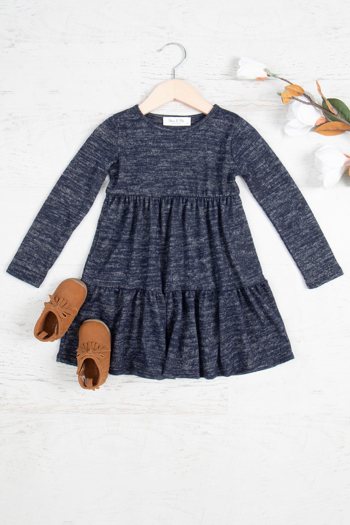 YMD10012TK-KIDS LONG SLEEVE TIERED RUFFLE TRI-BLEND DRESS 1-1-1-1-1-1-1-1