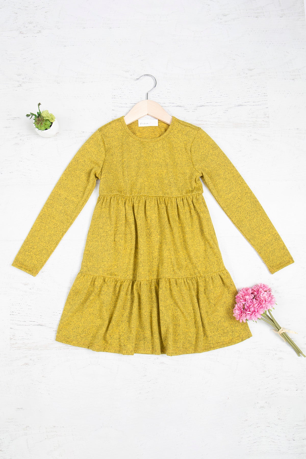 YMD10012TK-KIDS LONG SLEEVE TIERED RUFFLE TRI-BLEND DRESS 1-1-1-1-1-1-1-1