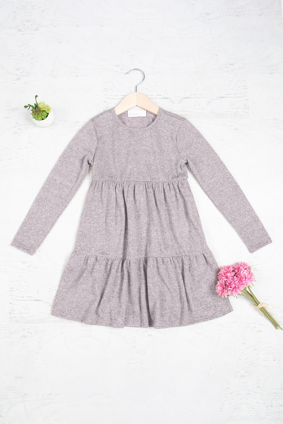YMD10012TK-KIDS LONG SLEEVE TIERED RUFFLE TRI-BLEND DRESS 1-1-1-1-1-1-1-1