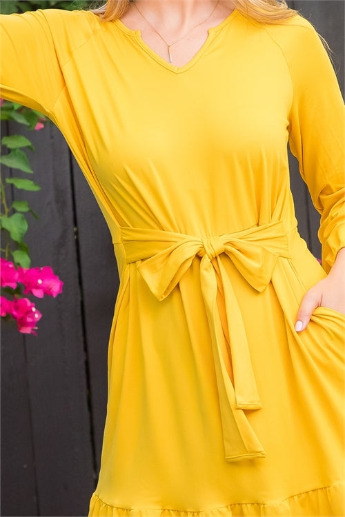 YMD10015X-PLUS SIZE V-NECK RUFFLE HEM SOLID DRESS0-4-0