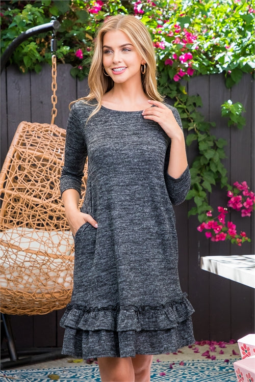 YMD10016-QUARTER SLEEVE RUFFLE HEM DETAIL DRESS 0-3-0-0