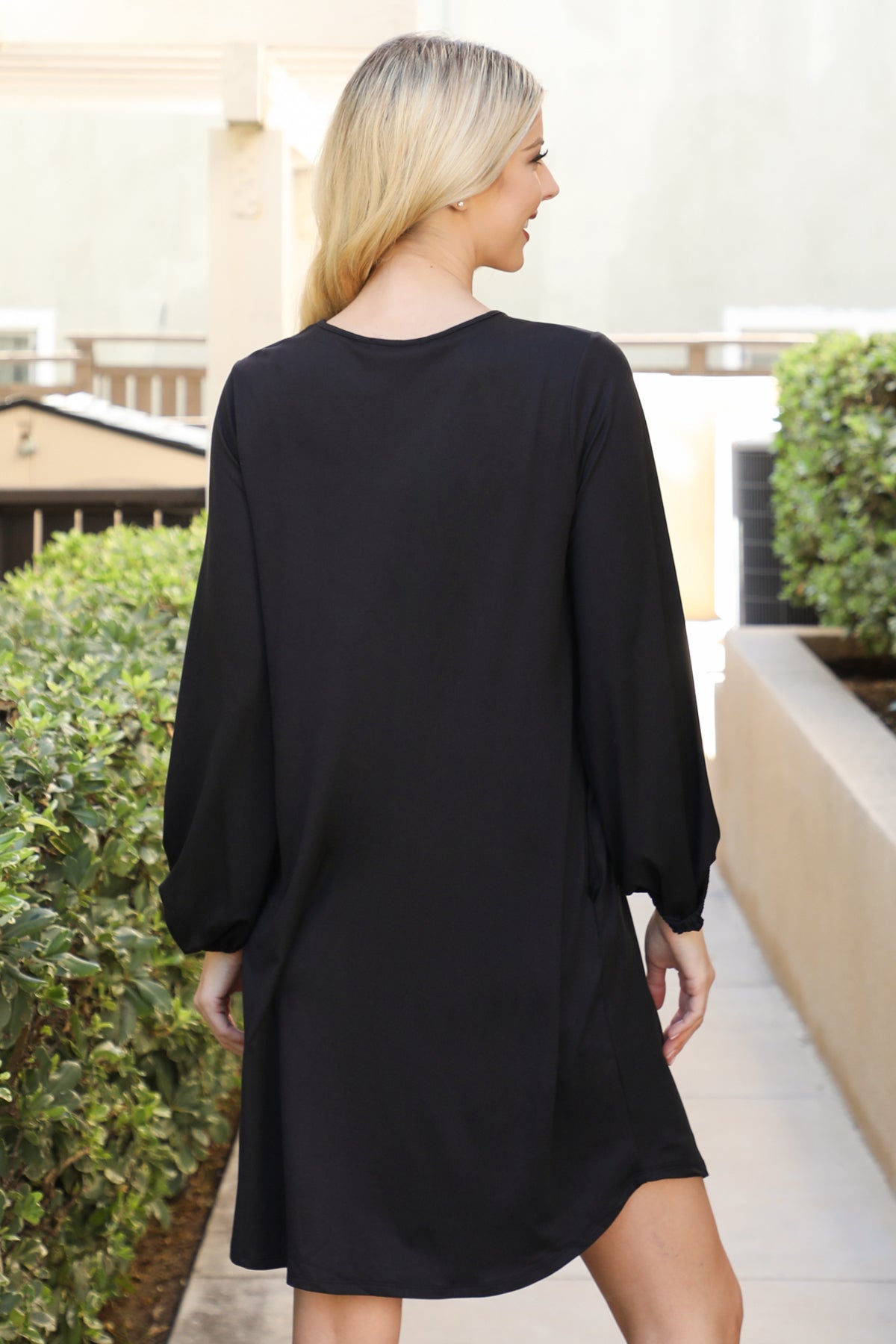 SOLID V-NECK TUNNEL LONG SLEEVE DRESS 1-2-2-1