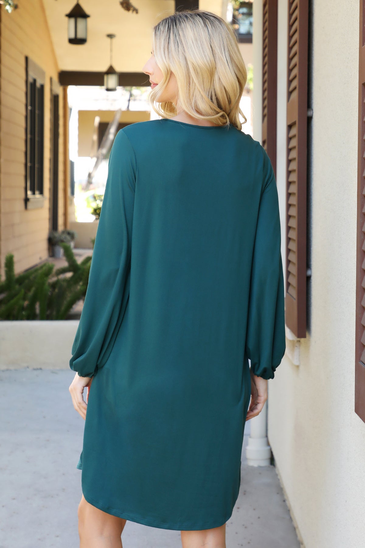 SOLID V-NECK TUNNEL LONG SLEEVE DRESS 1-2-2-1