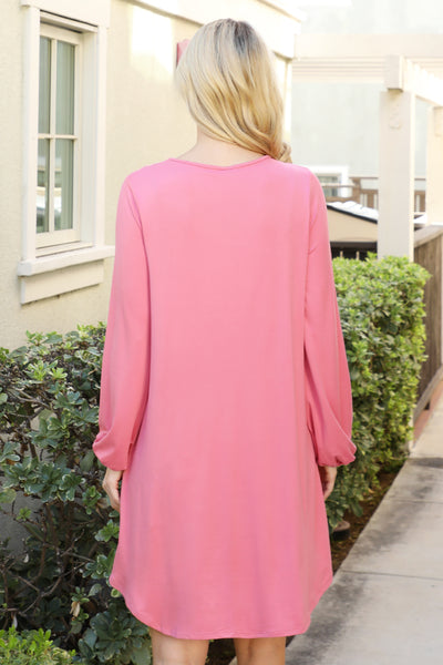 SOLID V-NECK TUNNEL LONG SLEEVE DRESS 1-2-2-1