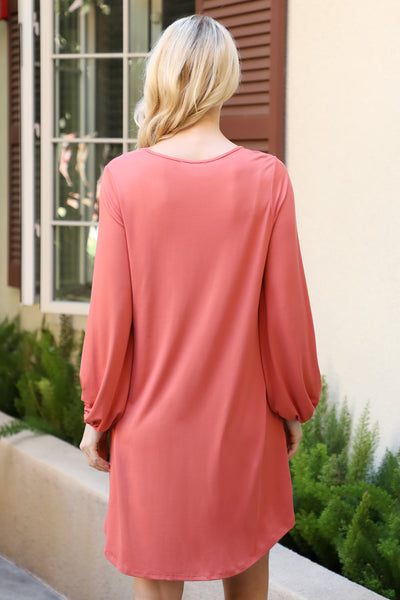 SOLID V-NECK TUNNEL LONG SLEEVE DRESS 1-2-2-1