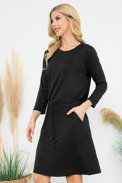 CINCH WAIST 3/4 SLEEVE DRESS 1-1-1-1