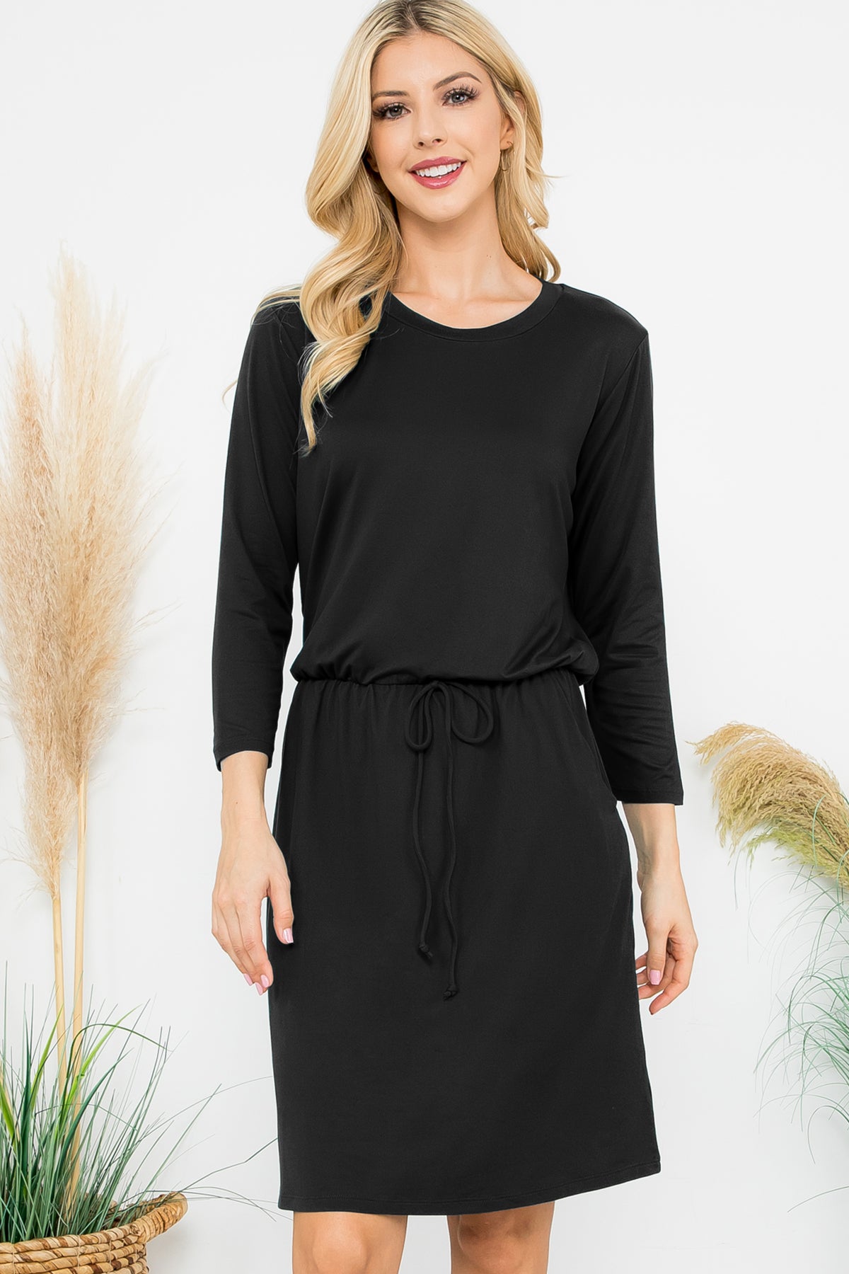 CINCH WAIST 3/4 SLEEVE DRESS 1-1-1-1