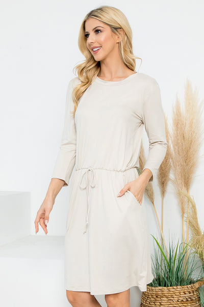 CINCH WAIST 3/4 SLEEVE DRESS 1-1-1-1