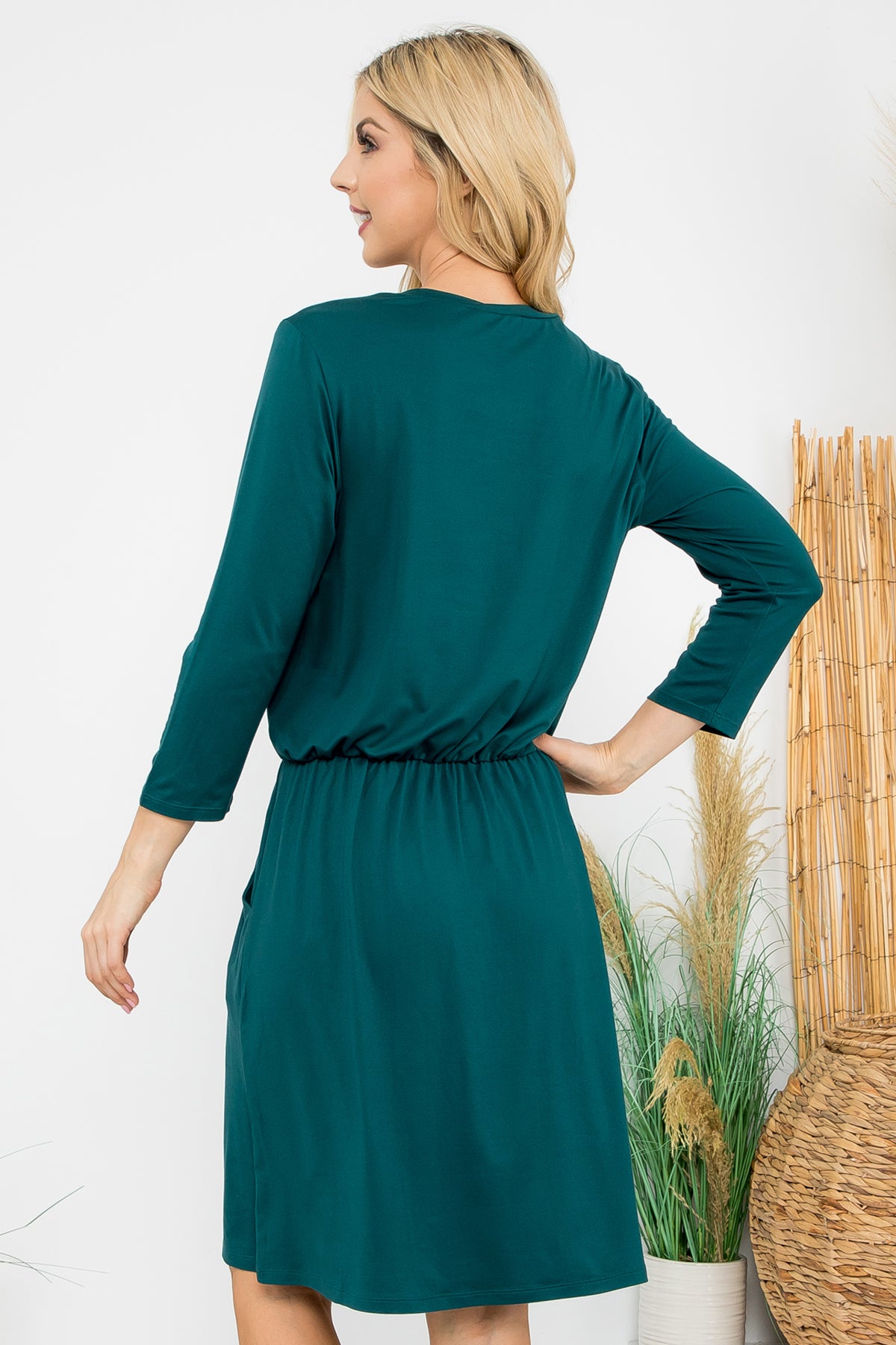 CINCH WAIST 3/4 SLEEVE DRESS 1-1-1-1