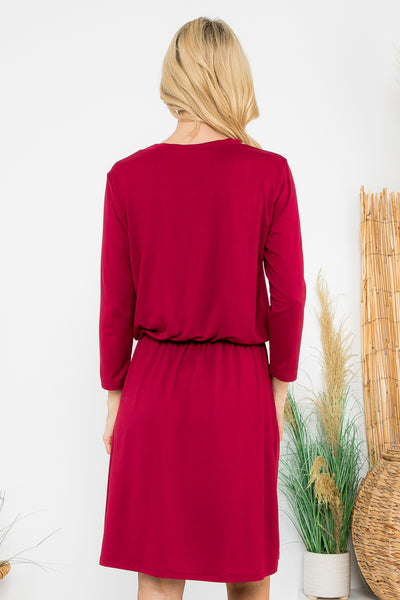 CINCH WAIST 3/4 SLEEVE DRESS 1-1-1-1