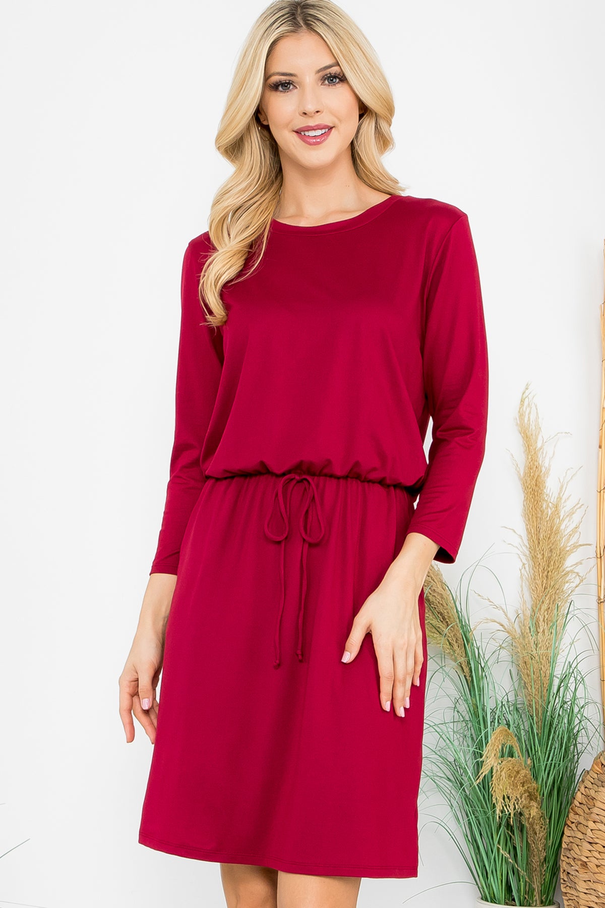 CINCH WAIST 3/4 SLEEVE DRESS 1-1-1-1