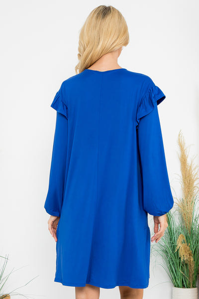 LONG SLEEVE RUFFLE DETAIL SOLID DRESS 1-1-1-1