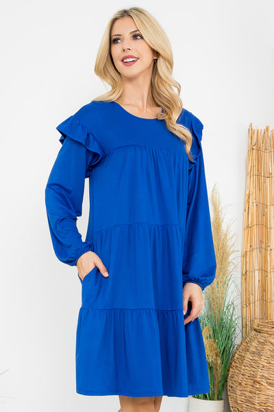 LONG SLEEVE RUFFLE DETAIL SOLID DRESS 1-1-1-1