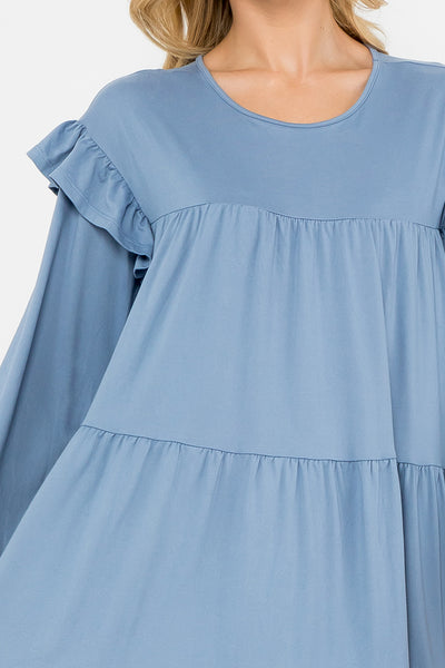 LONG SLEEVE RUFFLE DETAIL SOLID DRESS 1-1-1-1