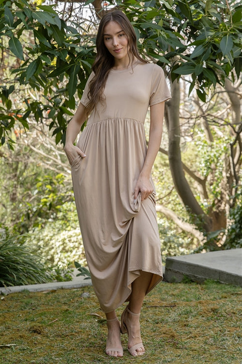 YMD10031V-SHORT SLEEVE CINCH WAIST SOLID MAXI DRESS 1-2-2-1