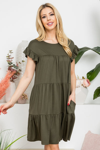 RUFFLE SHORT CAP SLEEVE TIERED DRESS  1-2-2-1