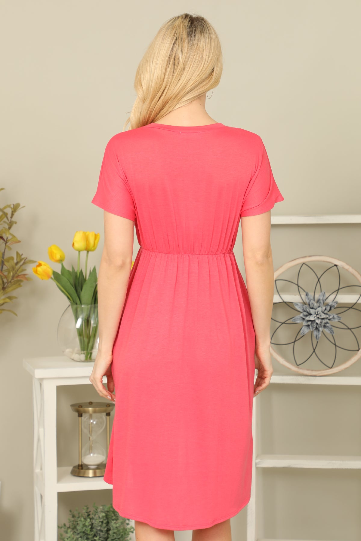 CINCHED WAIST SOLID TULIP DRESS  1-2-2-2