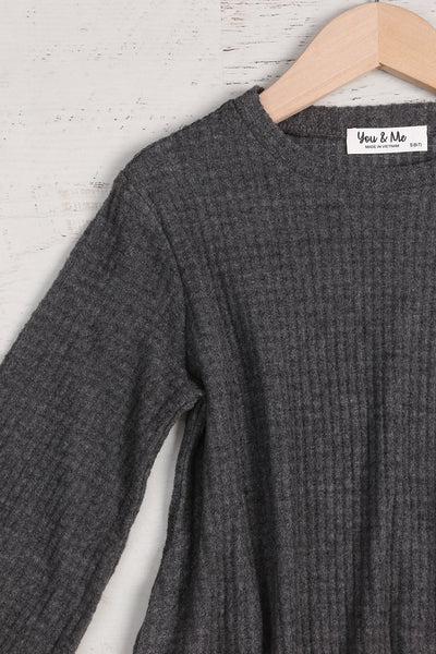 YMD10051TKV-KIDS BRUSHED WAFFLE BUBBLE SLEEVE POCKET DRESS 1-1-1-1-1-1-1-1