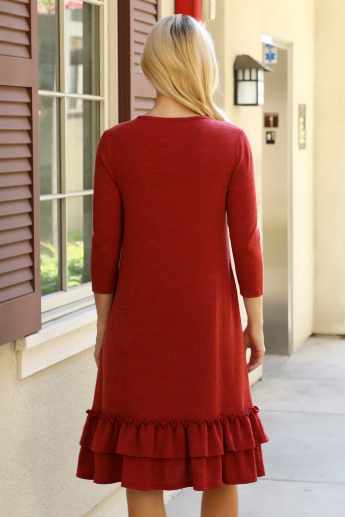 SOLID KNIT RUFFLE HEM POCKET DRESS 1-1-1-1