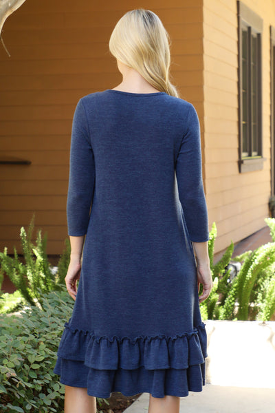 SOLID KNIT RUFFLE HEM POCKET DRESS 1-1-1-1