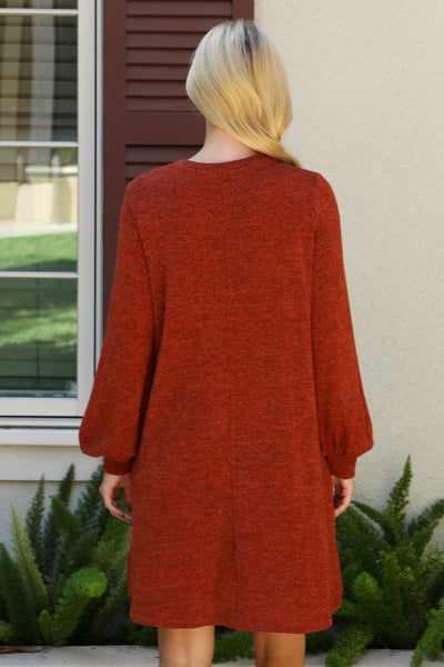 YMD10056V-LONG PUFF SLEEVE JACQUARD KNIT DRESS 1-2-2-0