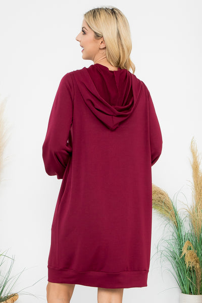 PLUS SIZE FRENCH TERRY LONG PUFF SLEEVE HOODIE DRESS 3-2-1