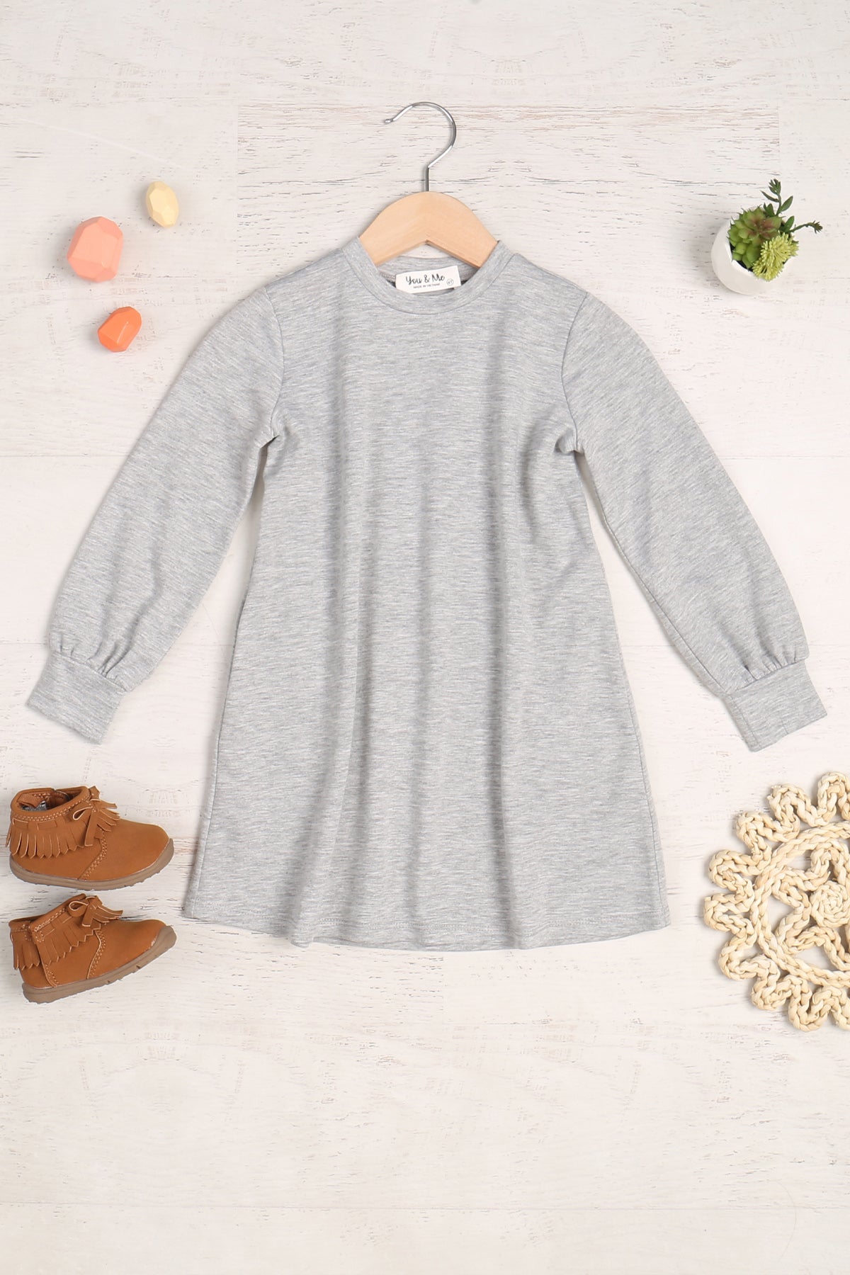 YMD10062TKV-KIDS LONG PUFF SLEEVE FRENCH TERRY DRESS WITH POCKETS 1-1-1-1-1-1-1-1