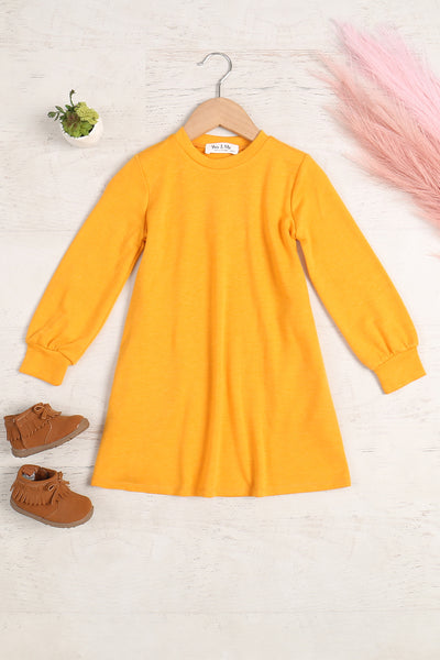 YMD10062TKV-KIDS LONG PUFF SLEEVE FRENCH TERRY DRESS WITH POCKETS 1-1-1-1-1-1-1-1