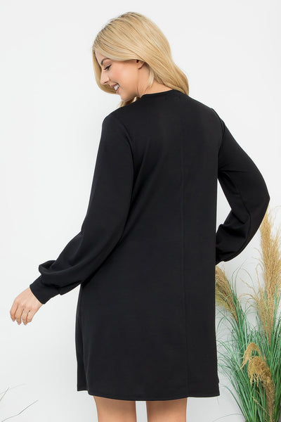 LONG PUFF SLEEVE FRENCH TERRY DRESS WITH POCKETS 1-1-1-1