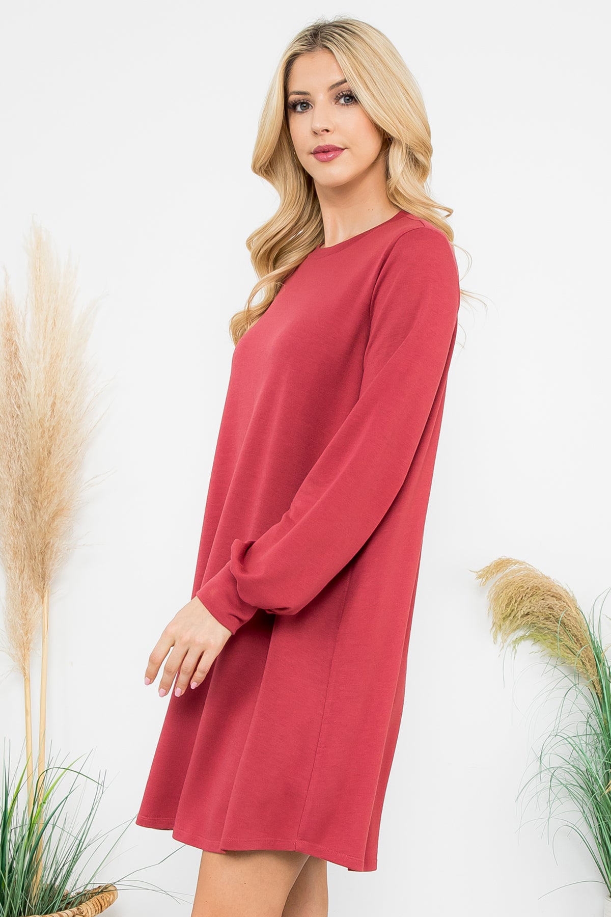 LONG PUFF SLEEVE FRENCH TERRY DRESS WITH POCKETS 1-1-1-1