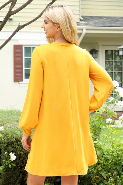 LONG PUFF SLEEVE FRENCH TERRY DRESS WITH POCKETS 1-1-1-1