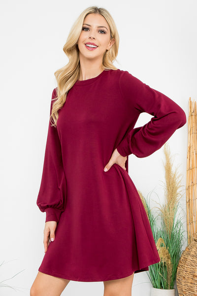 LONG PUFF SLEEVE FRENCH TERRY DRESS WITH POCKETS 1-1-1-1