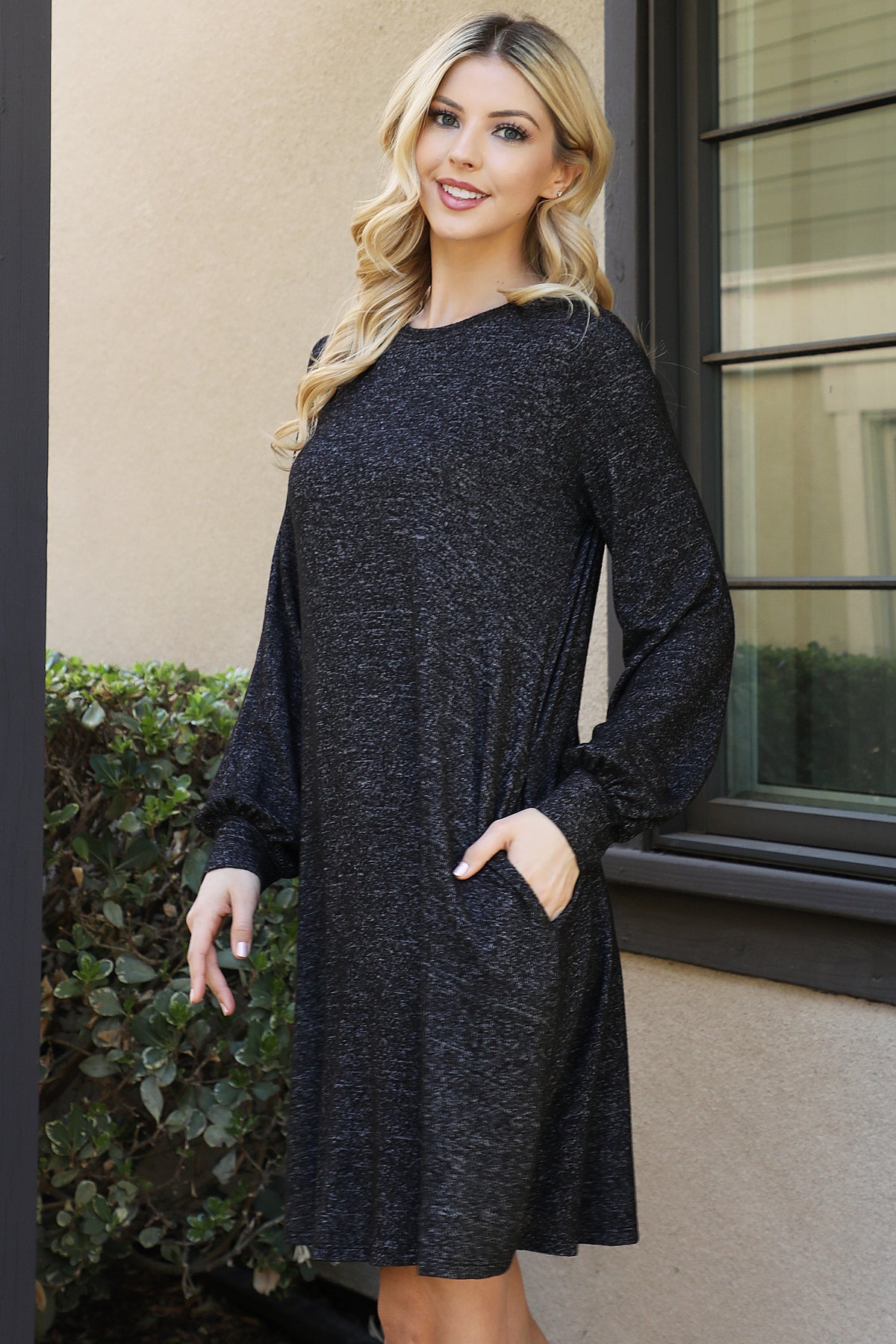 PUFF LONG SLEEVE HACCI BRUSHED DRESS 1-1-1-1