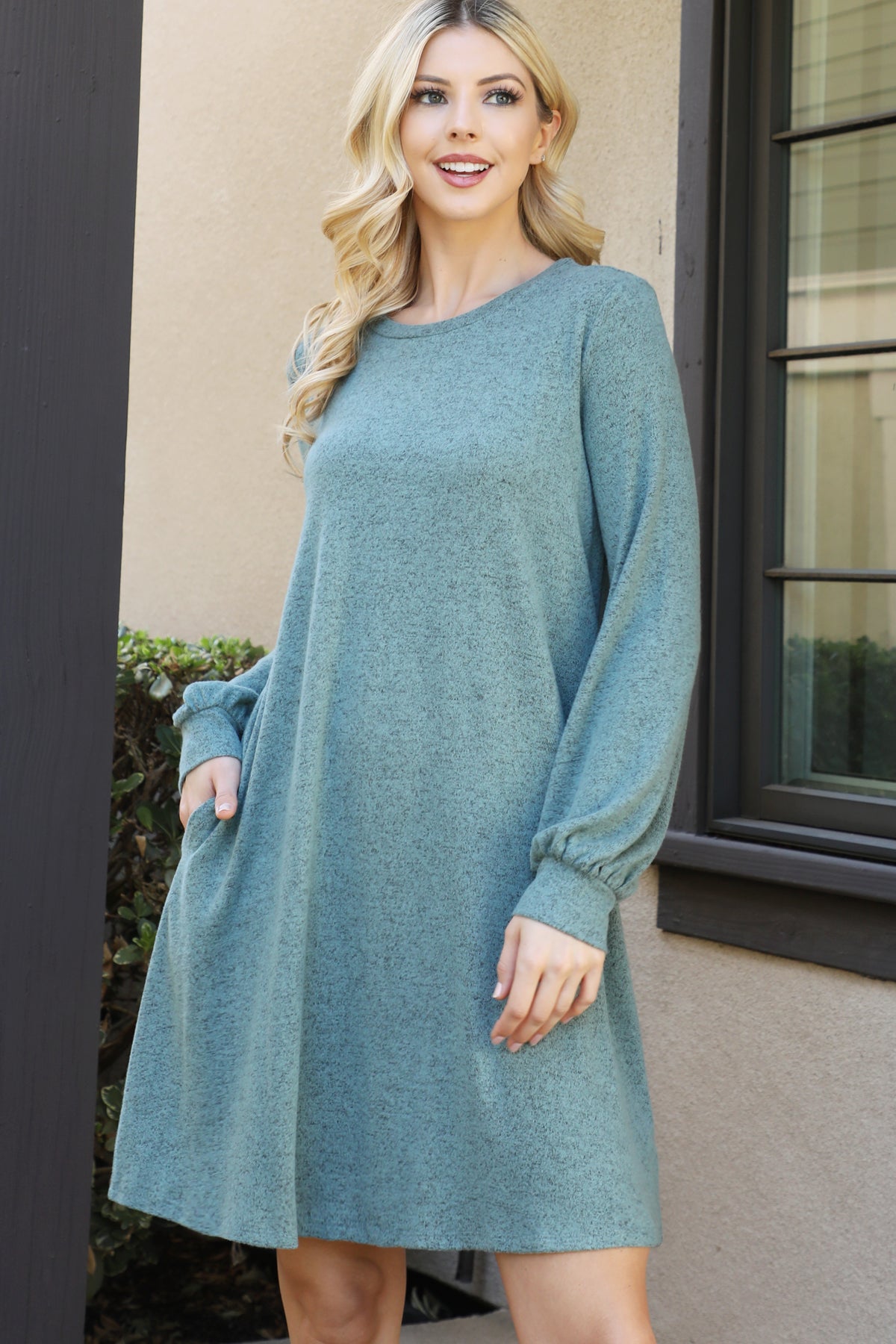 PUFF LONG SLEEVE HACCI BRUSHED DRESS 1-1-1-1