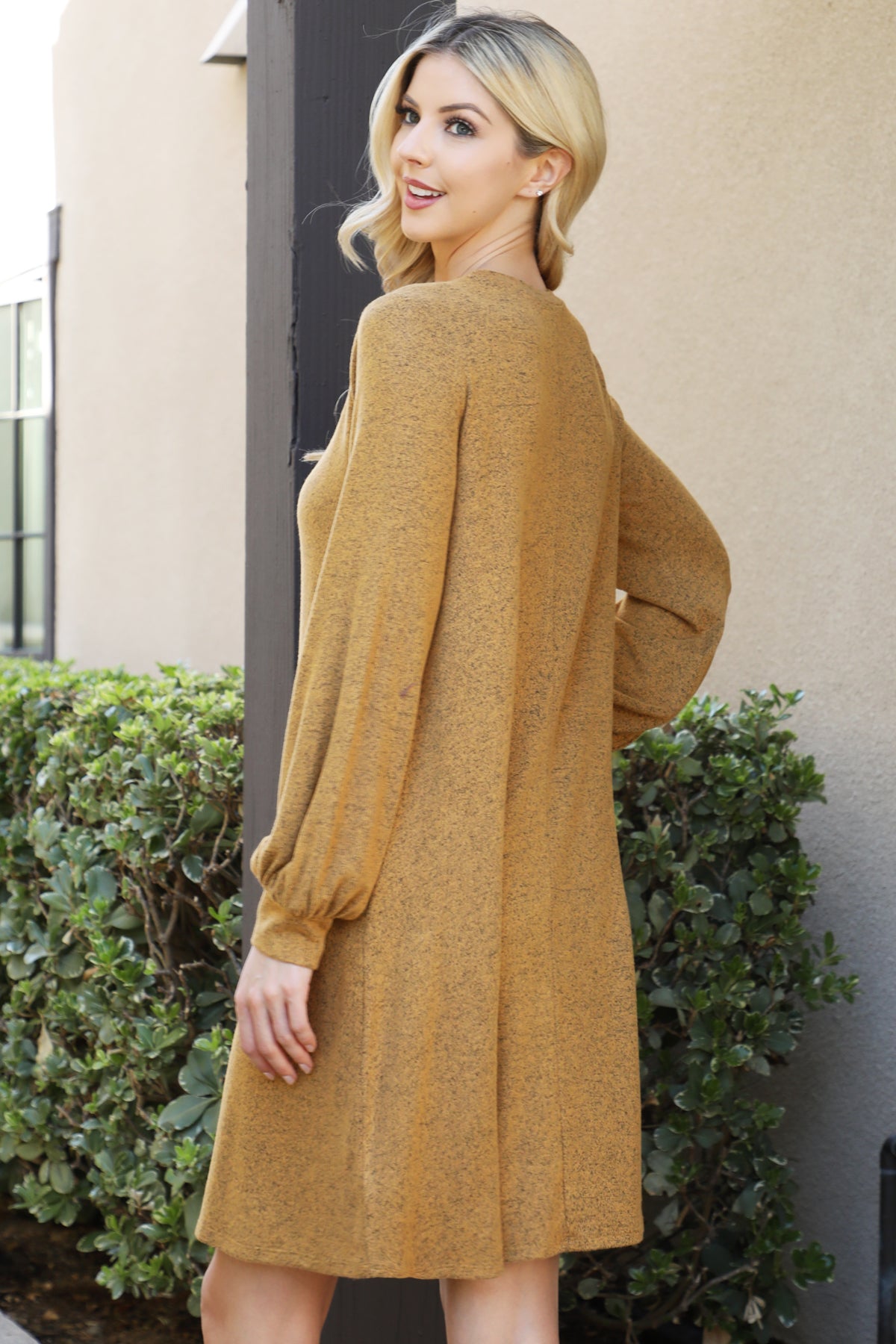 PUFF LONG SLEEVE HACCI BRUSHED DRESS 1-1-1-1