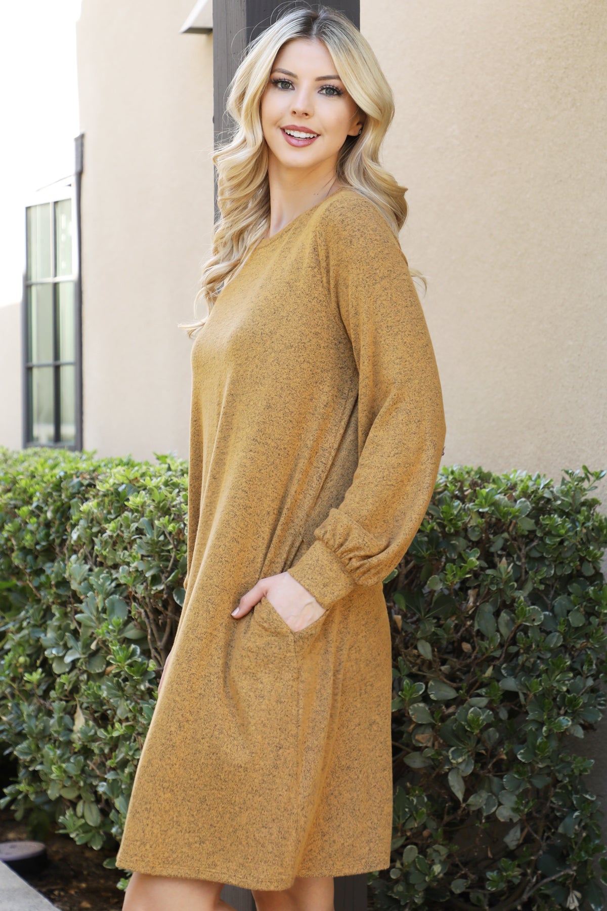 PUFF LONG SLEEVE HACCI BRUSHED DRESS 1-1-1-1