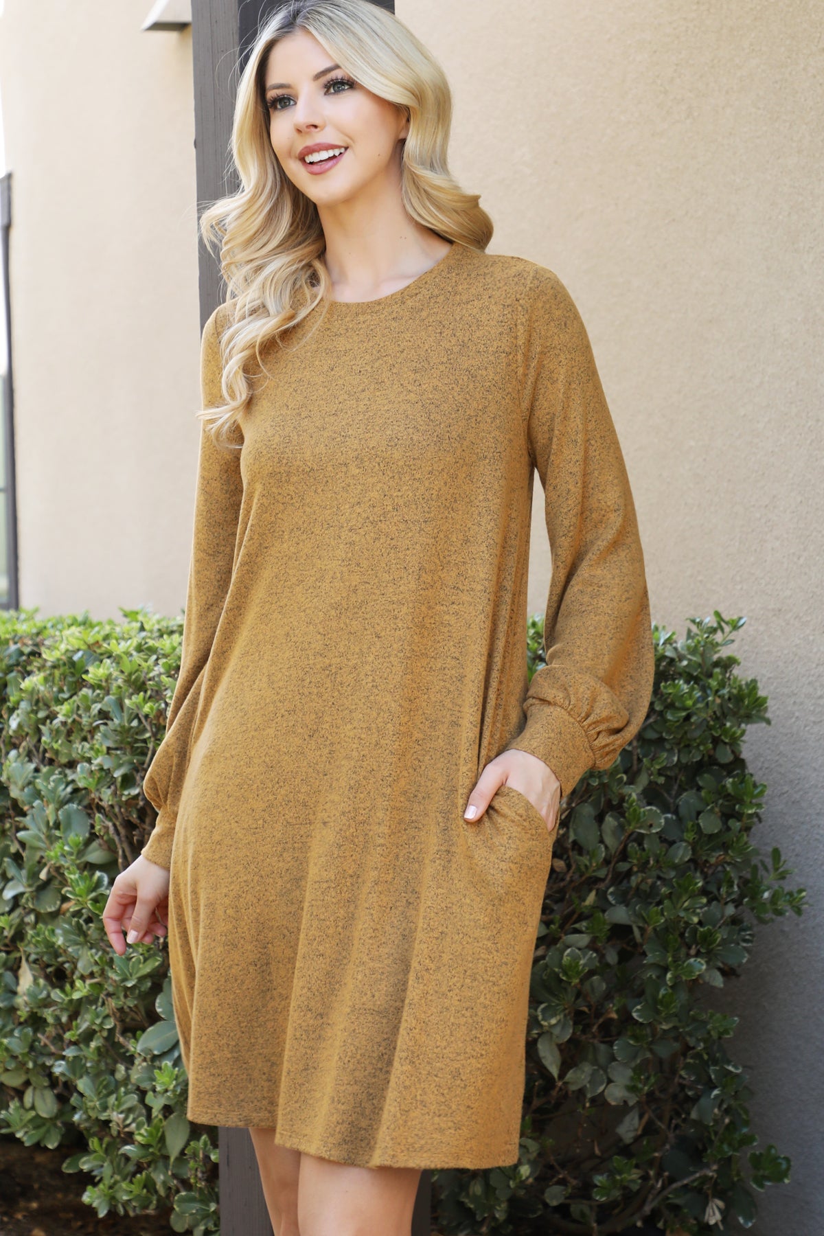 PUFF LONG SLEEVE HACCI BRUSHED DRESS 1-1-1-1