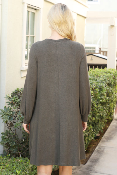 PUFF LONG SLEEVE HACCI BRUSHED DRESS 1-1-1-1