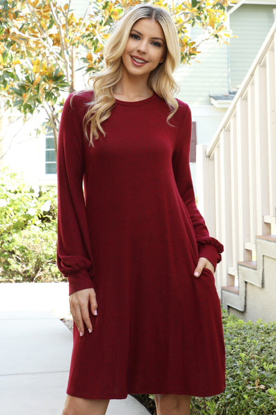 PLUS SIZE PUFF LONG SLEEVE HACCI BRUSHED DRESS 3-2-1