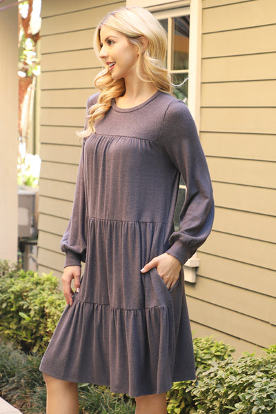 PUFF LONG SLEEVE TIERED HACCI BRUSHED DRESS 1-1-1-1