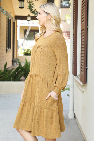 PUFF LONG SLEEVE TIERED HACCI BRUSHED DRESS 1-1-1-1