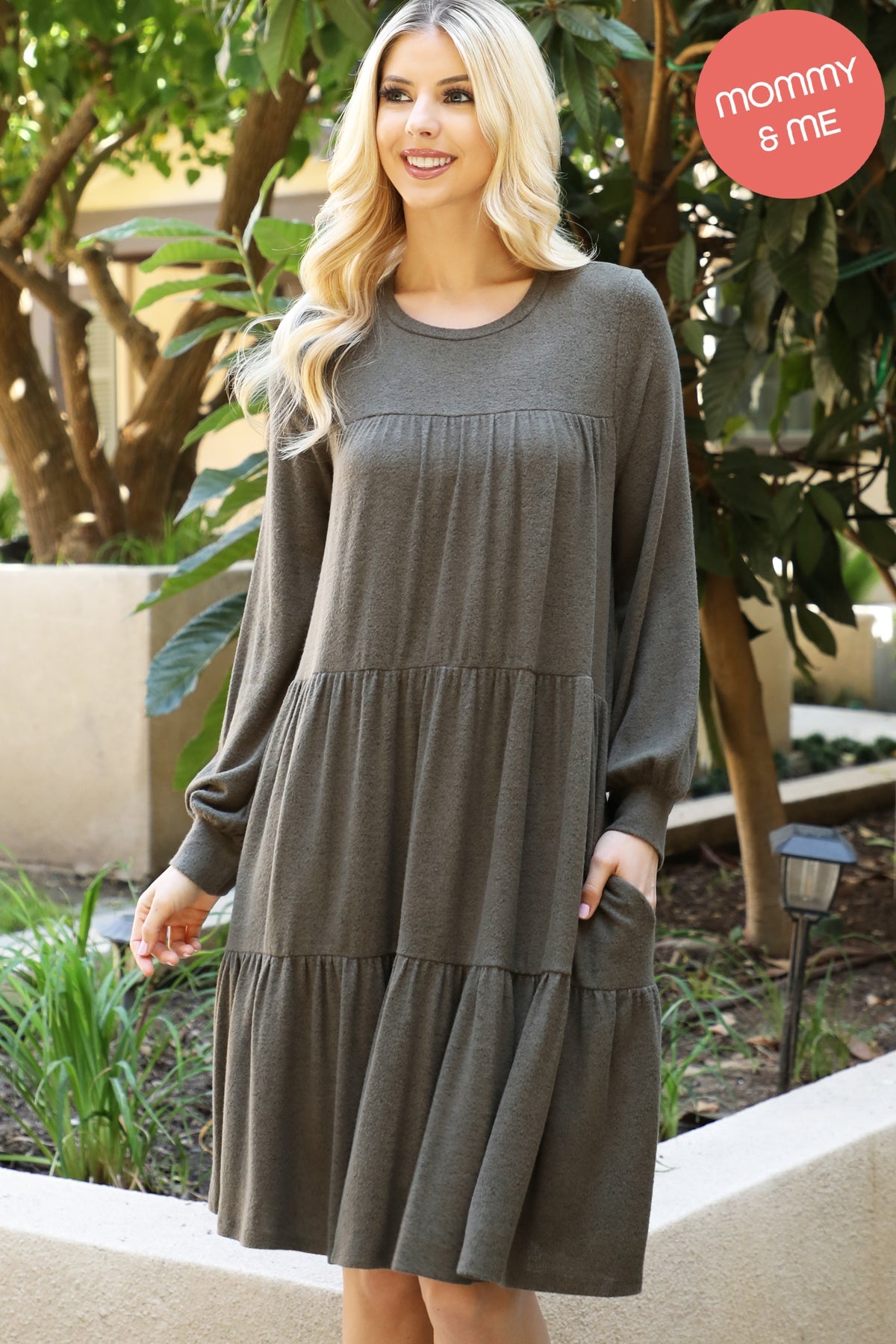 PUFF LONG SLEEVE TIERED HACCI BRUSHED DRESS 1-1-1-1