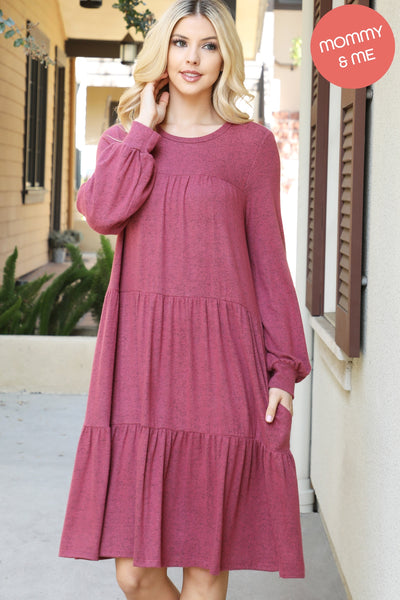 PUFF LONG SLEEVE TIERED HACCI BRUSHED DRESS 1-1-1-1