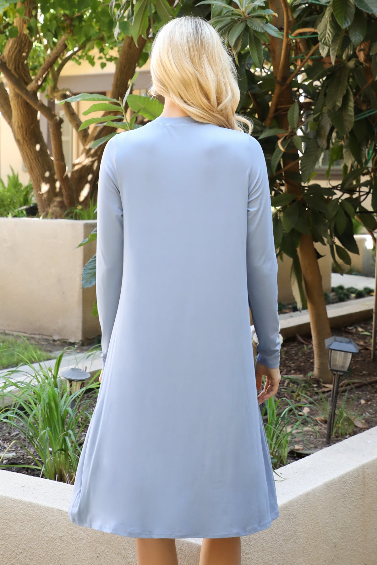 SOLID LONG SLEEVE SHIRRING TIERED DETAILED DRESS 1-2-2-1