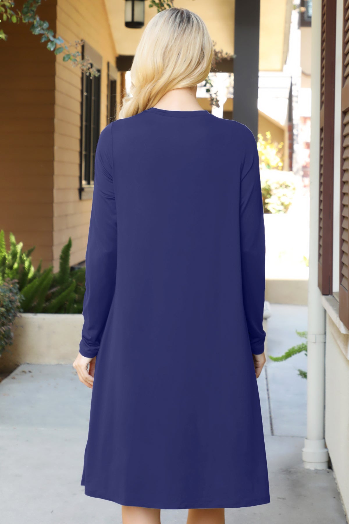 SOLID LONG SLEEVE SHIRRING TIERED DETAILED DRESS 1-2-2-1