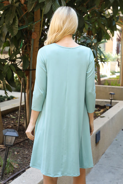 SOLID QUARTER SLEEVE ROUND NECK DRESS 1-2-2-1