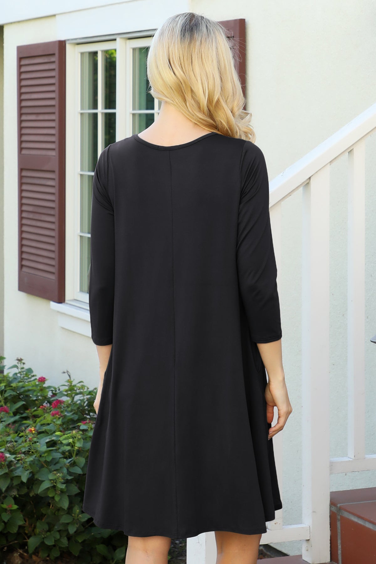 SOLID QUARTER SLEEVE ROUND NECK DRESS 1-2-2-1