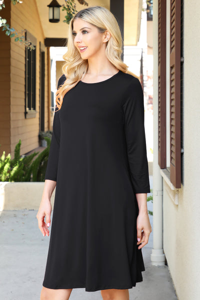 SOLID QUARTER SLEEVE ROUND NECK DRESS 1-2-2-1