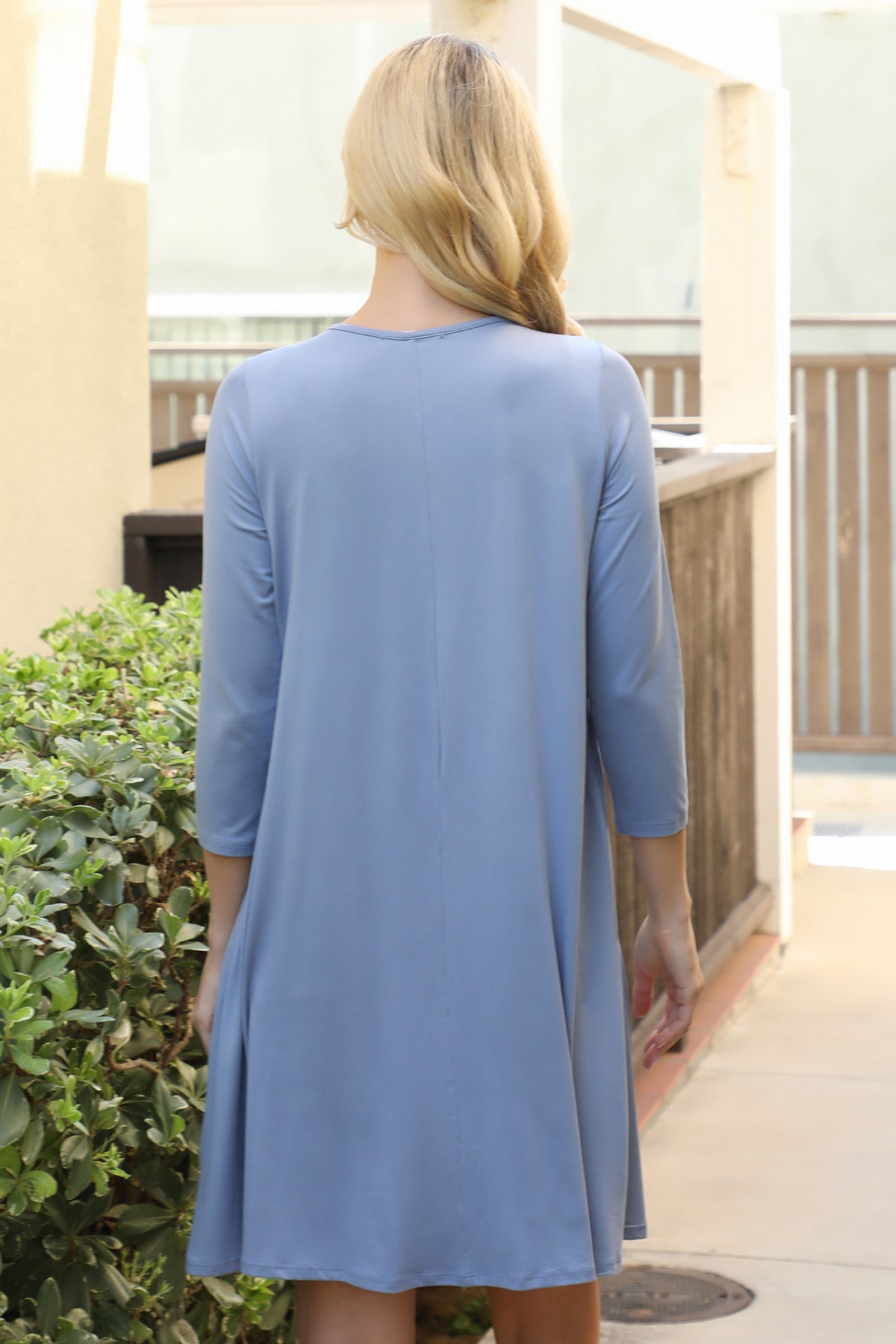 SOLID QUARTER SLEEVE ROUND NECK DRESS 1-2-2-1