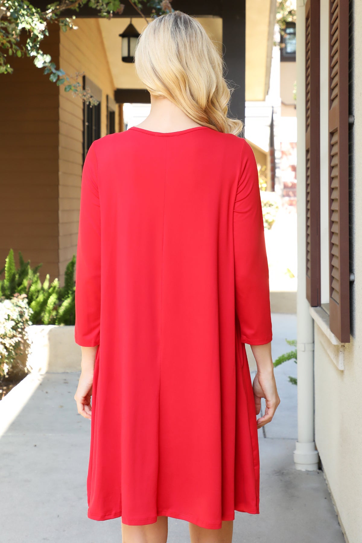 SOLID QUARTER SLEEVE ROUND NECK DRESS 1-2-2-1